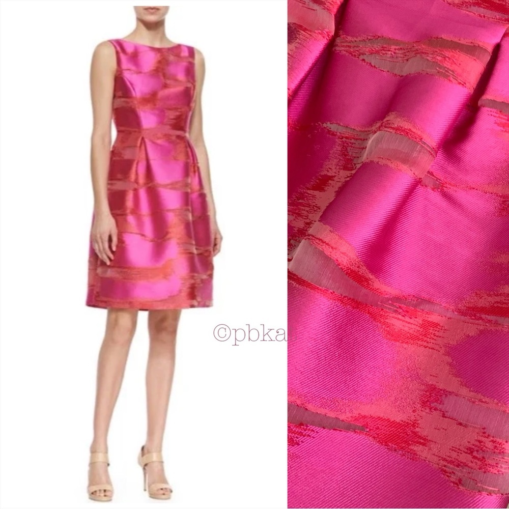 Lela Rose Pink Poppy Silk Textured Cocktail Dress
